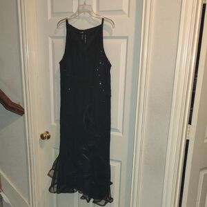Black Ruffled Embellished Halter Midi Dress
